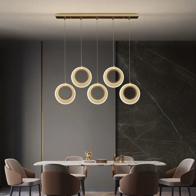 DecorBites™ Crystal Ring LED Chandelier: Modern Gold Kitchen Lighting for Staircase, Simple Indoor Hanging Lamp