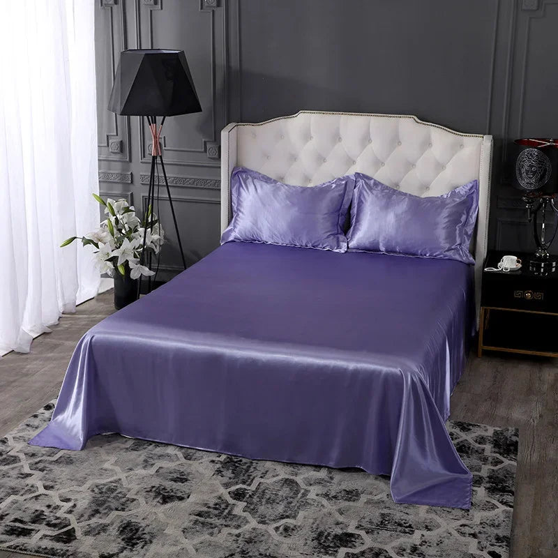 Decobites Silky Rayon Queen Bed Sheet Set Luxurious Solid Satin High Quality Sheets