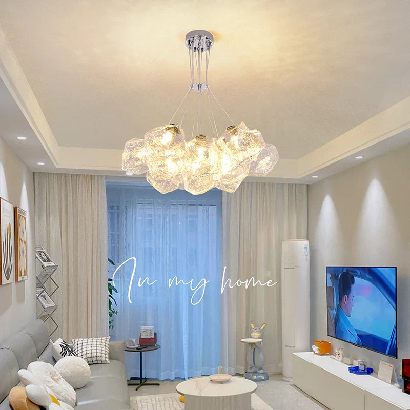 DecorBites™ Iced Crystal Chandeliers: Nordic Milan LED Hanging Lights for Living Room