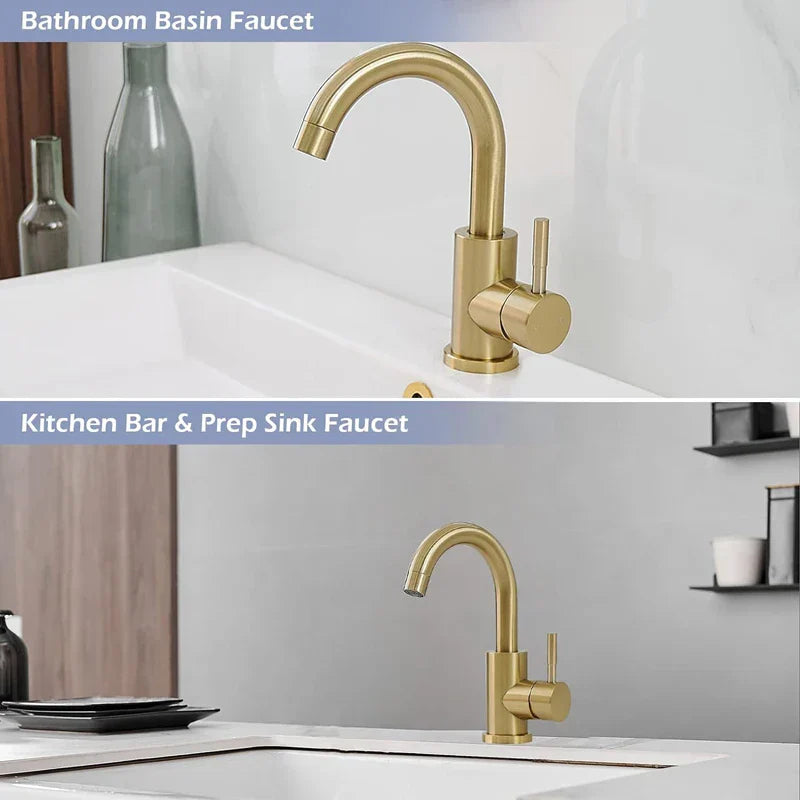 DecorBites™ Gold Stainless Steel Basin Faucet, Single Handle Hot/Cold Bathroom Sink Mixer