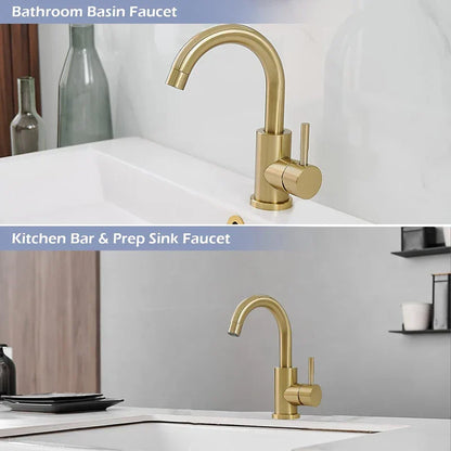 DecorBites™ Gold Stainless Steel Basin Faucet, Single Handle Hot/Cold Bathroom Sink Mixer
