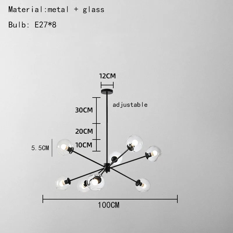 DecorBites™ Glass Chandelier with Metal Frame for Parlor, Dining Room, and Bedroom Lighting