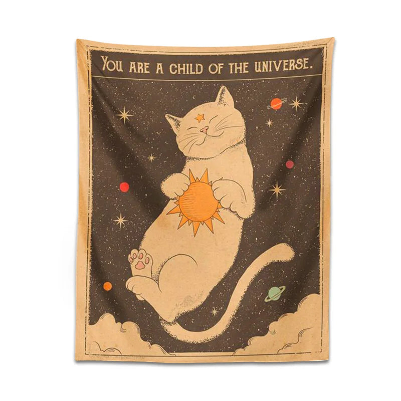 Decobites Sun Moon Tarot Cat Tapestry Wall Hanging for Boho Hippie Home Decor