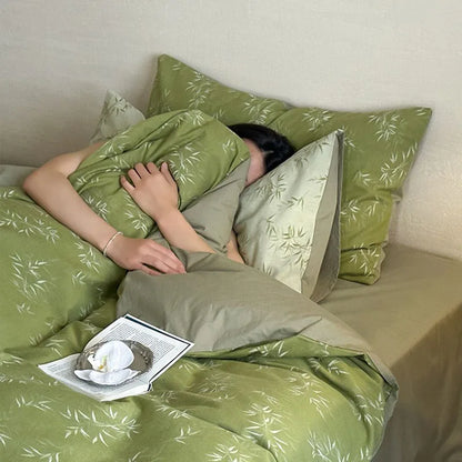 DecorBites™ Bamboo Leaf Jacquard Bedding Set: Soft & Comfortable Quilt Set, 100% Cotton, Green, Adult & Kids.