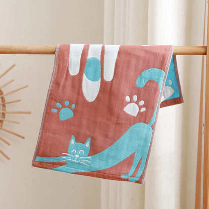 DecorBites™ Kids Cartoon Face Towels - Set of 3 | Cats Print | 100% Cotton | 25*50cm