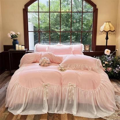 Decobites Princess Ruffle Lace Bedding Set with Romantic Wedding Theme