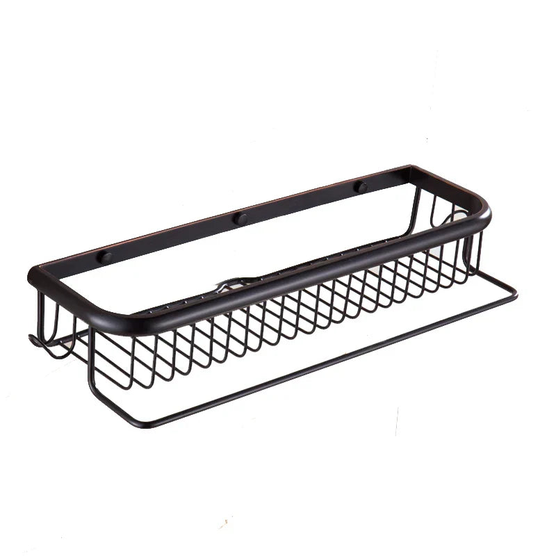 DecorBites™ Gold Brass Bathroom Shelf with Towel Hanger, Shampoo Holder, and Basket