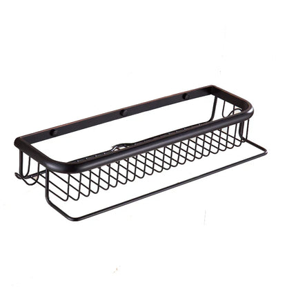 DecorBites™ Gold Brass Bathroom Shelf with Towel Hanger, Shampoo Holder, and Basket