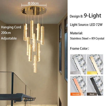 DecorBites™ Large Crystal Luxury Chandelier for Living Room Dining Hall Stair Suspension