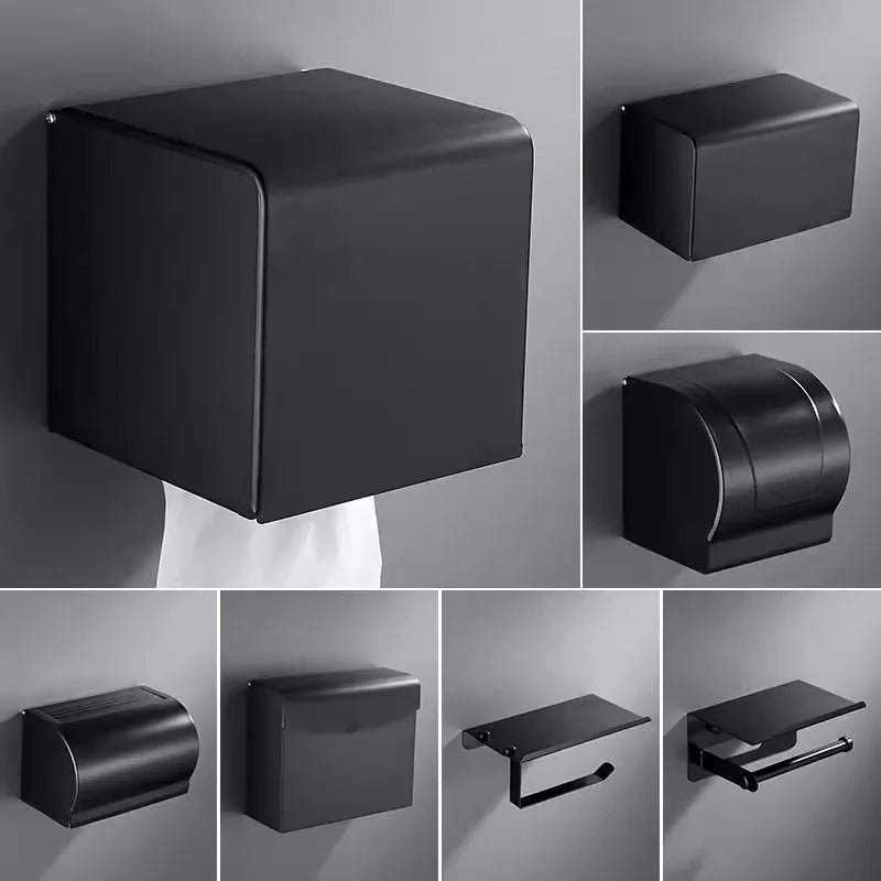 DecorBites™ Black Aluminum Bathroom Paper Holder: Elegant Tissue Box Rack & Toilet Paper Holder