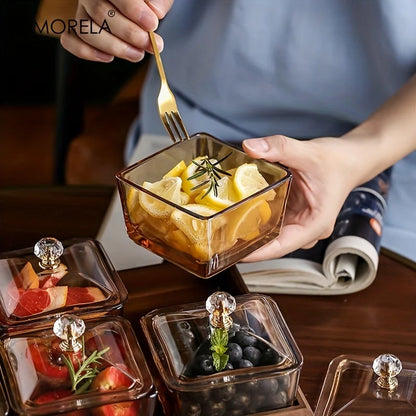 DecorBites™ Light Luxury Glass Fruit Plate with Bamboo Wood Compartment