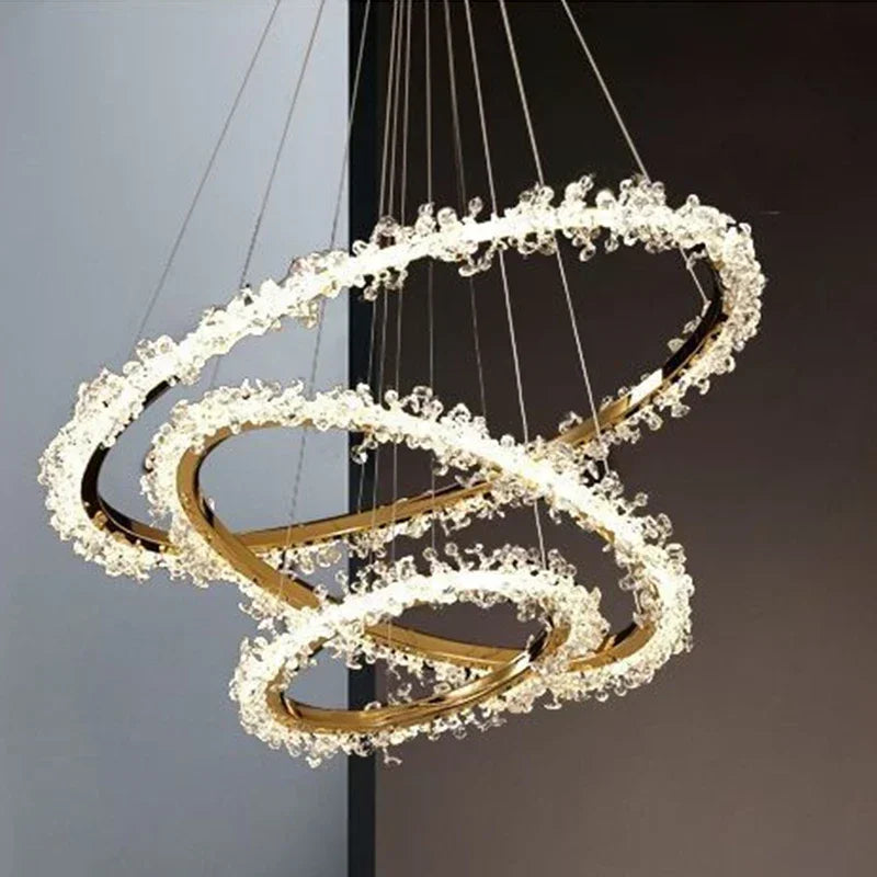 Decorbites™ Lámpara de Araña de Cristal Redondo Dorado | Lámpara de Araña LED Halo de Lujo Nórdico para Sala de Estar