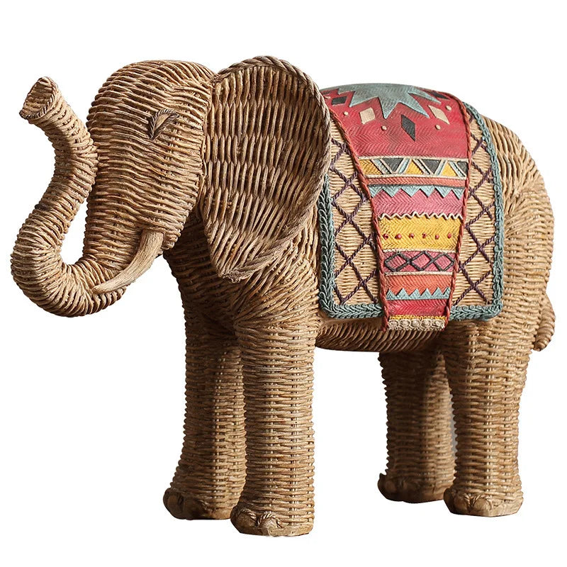 DecorBites™ Elephant Resin Handicraft Ornament Hand-painted Braided Decor Statue Simulation Animal
