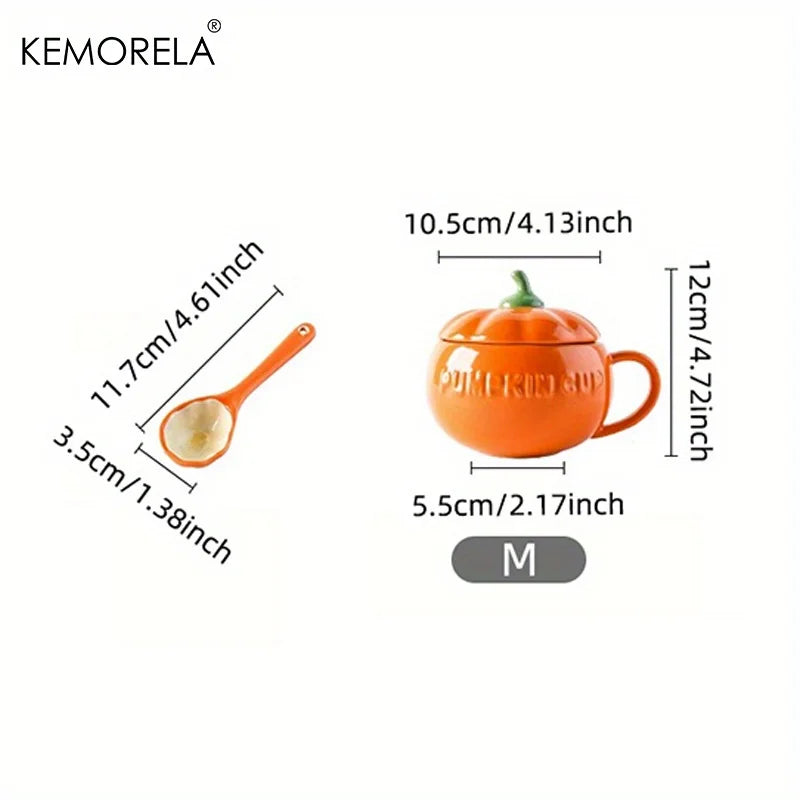 DecorBites™ Halloween Pumpkin Shaped Ceramic Cup with Spoon | Kawaii Soup Mug