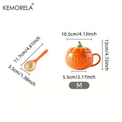 DecorBites™ Halloween Pumpkin Shaped Ceramic Cup with Spoon | Kawaii Soup Mug