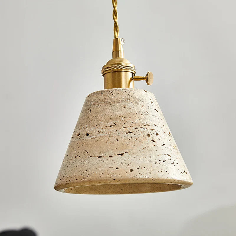 DecorBites™ LED Knob Switch Pendant Lamp Yellow Travertine Copper Wabi Sabi Hanging Lights