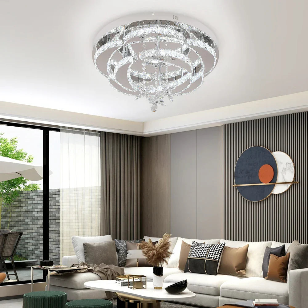DecorBites™ Crystal Chandelier: Modern Dimmable LED Pendant Light for Living & Dining Rooms