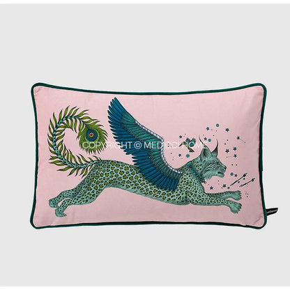 DecorBites™ Coral Lynx Velvet Cushion Cover: Luxury Mystical Animal Theme for Sofa