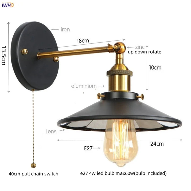 DecorBites™ Gold Industrial LED Wall Lamp for Loft Stair & Bedroom Lighting