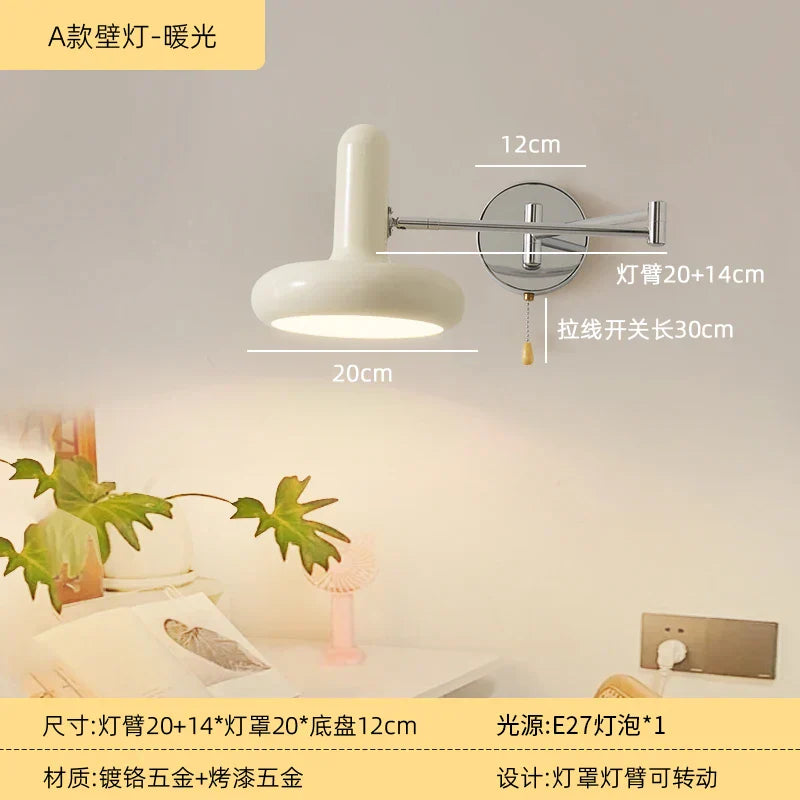 Lámpara de pared DecorBites™ Cream Wind LED E27 con brazo articulado y telescópica, ideal para escaleras, mesilla de noche o lectura.