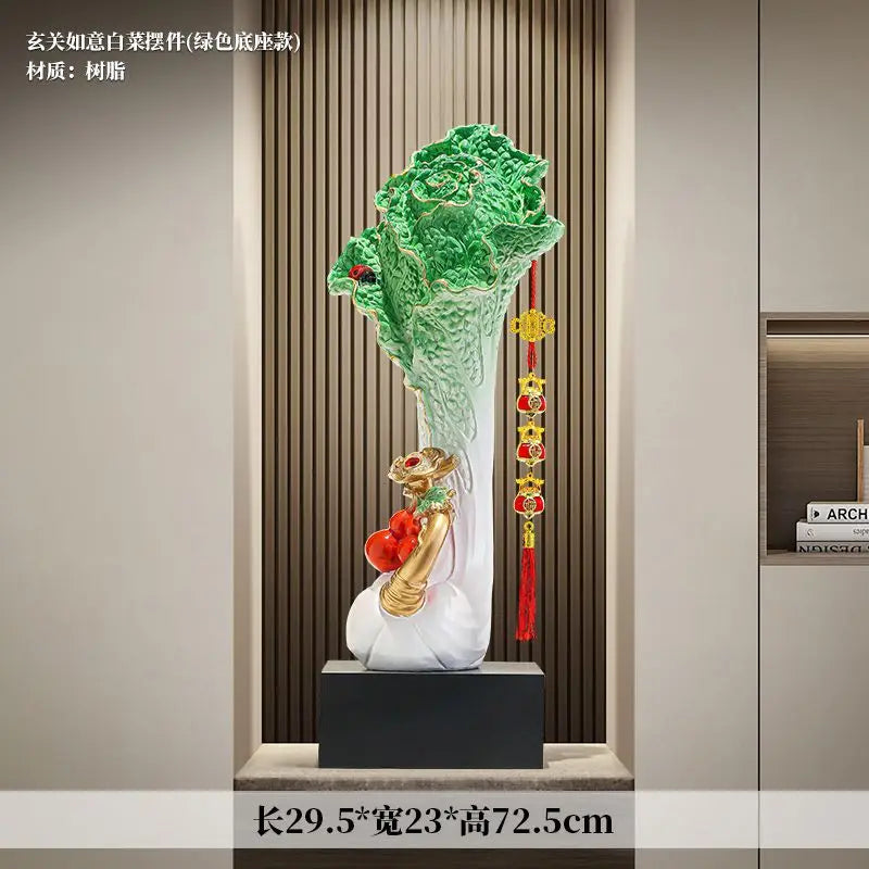 DecorBites™ Cabbage Ornament: New Chinese Style Boss Office Decoration for Desktop or Wine Cabinet