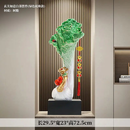 DecorBites™ Cabbage Ornament: New Chinese Style Boss Office Decoration for Desktop or Wine Cabinet