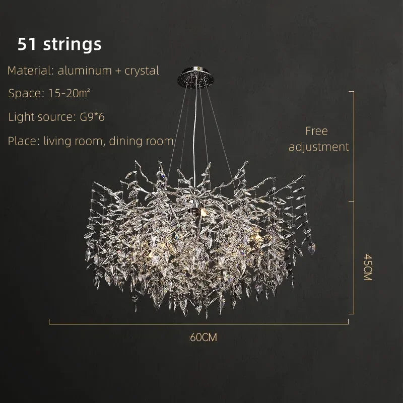 DecorBites™ Crystal Pendant Chandelier Luxury LED Lighting Branch Design for Living and Dining Rooms