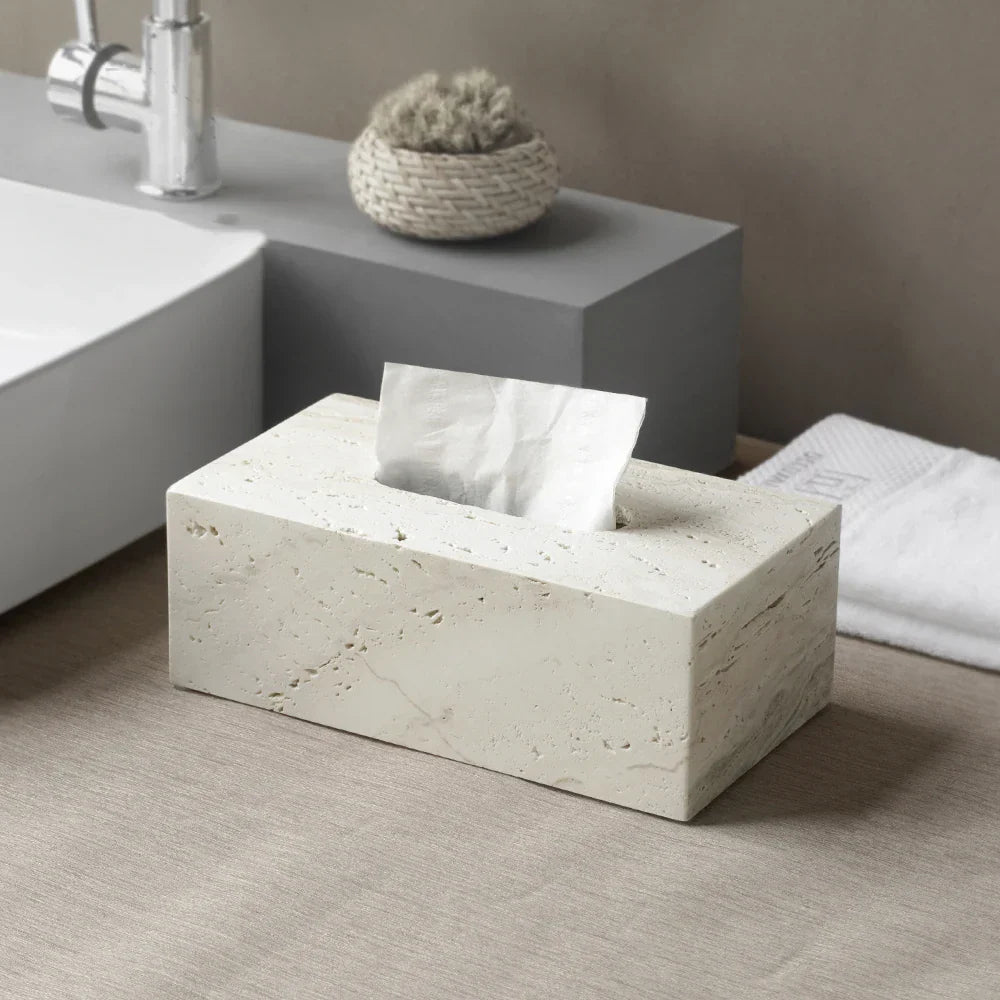 DecorBites™ Beige Travertine Marble Bathroom Set - Soap Dispenser Toothbrush Holder Tissue Box