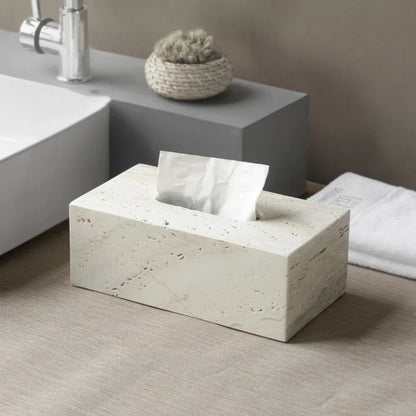 DecorBites™ Beige Travertine Marble Bathroom Set - Soap Dispenser Toothbrush Holder Tissue Box