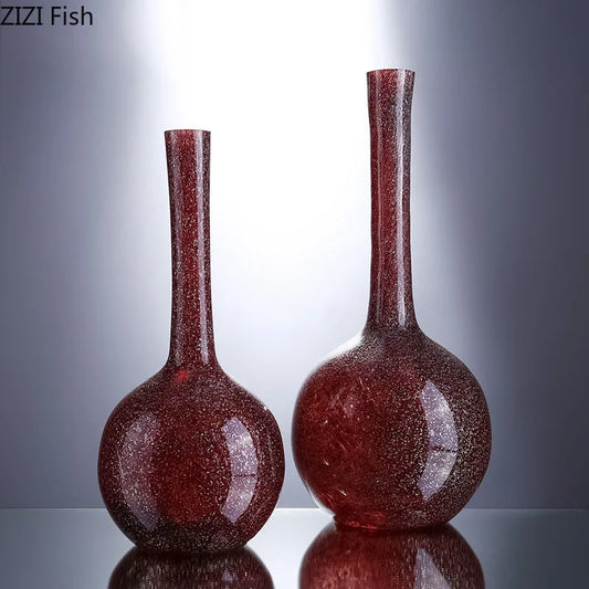 Jarrón de cristal rojo dorado DecorBites™ con flores artificiales - Decoración moderna para escritorio