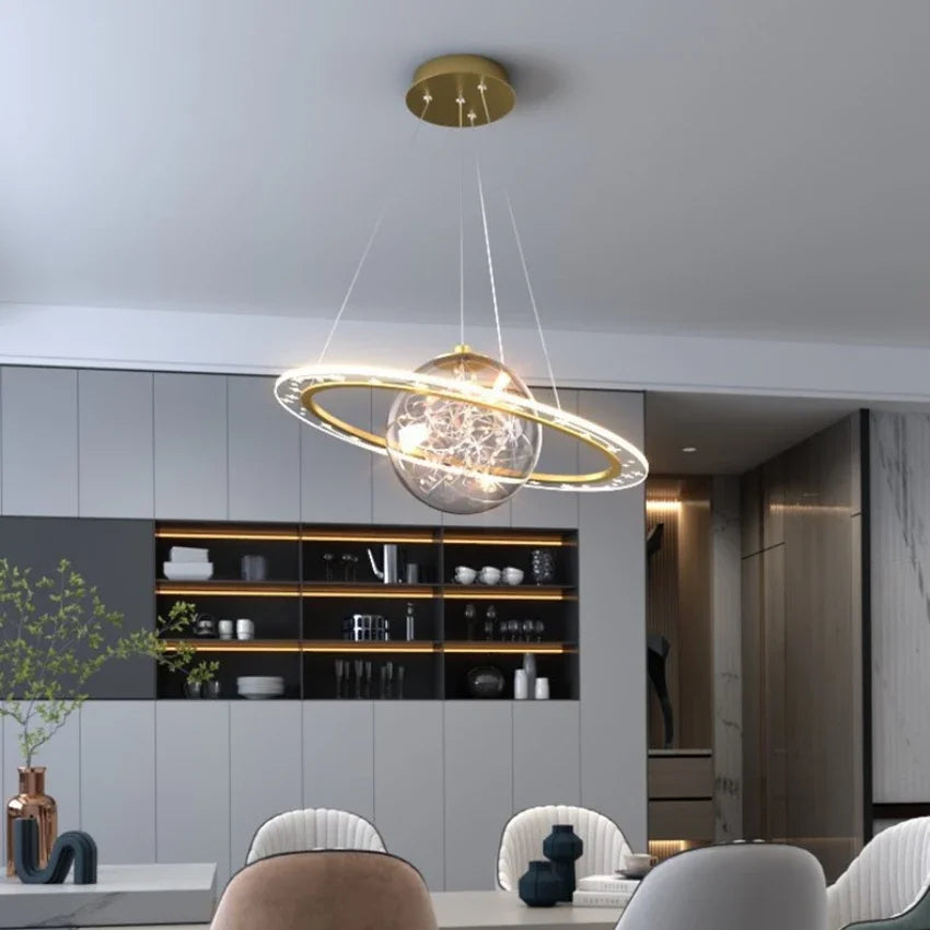 DecorBites™ Golden Acrylic LED Chandelier for Luxury Interior Lighting