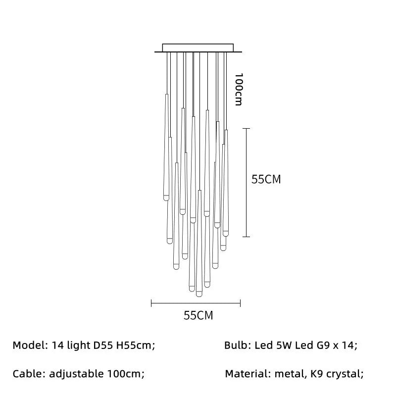 Lámpara colgante LED de cristal DecorBites™ para escaleras de villas retro