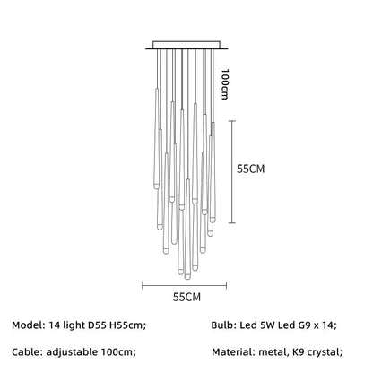 Lámpara colgante LED de cristal DecorBites™ para escaleras de villas retro
