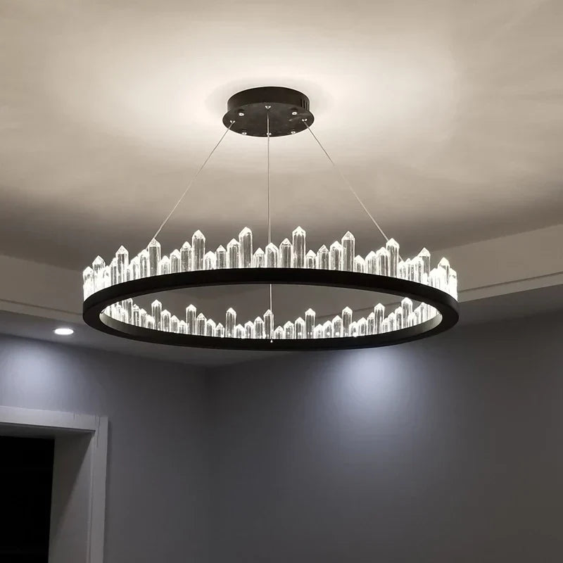 Lámpara colgante LED de cristal DecorBites™: Lámpara industrial moderna en oro y negro