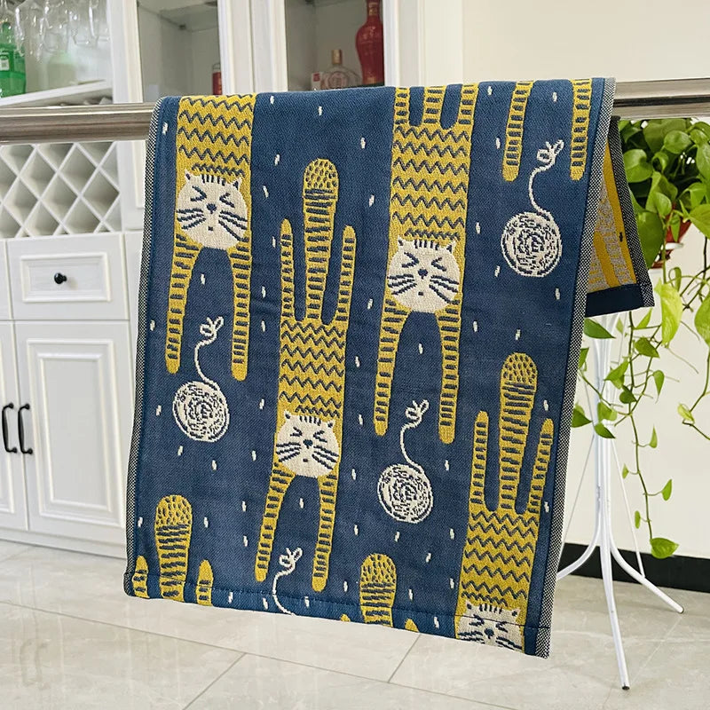 DecorBites™ Cat Gauze Hand Towels - Set of 4 | 100% Cotton, 35*40cm | Bathroom & Kitchen Essentials