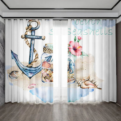 Decobites Ocean Sail & Lighthouse Screen Curtain Set for Kitchen & Coffee Shop