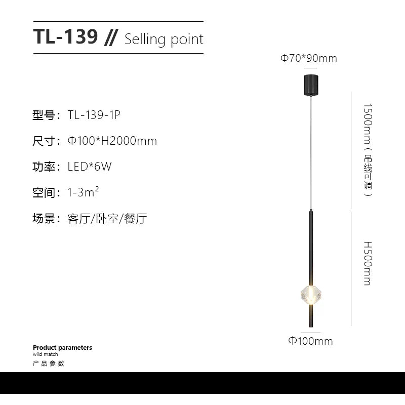 Lámparas colgantes de cristal DecorBites™ para dormitorio, iluminación LED moderna y minimalista para interiores