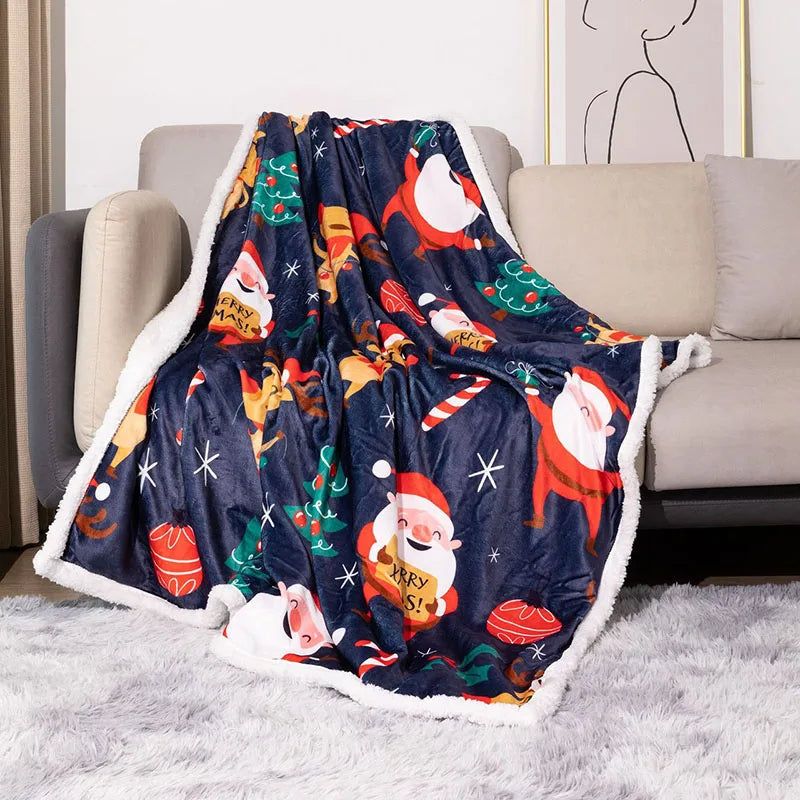 Manta de franela acogedora DecorBites™ para funda de sofá navideña en lana de cordero digital para siesta