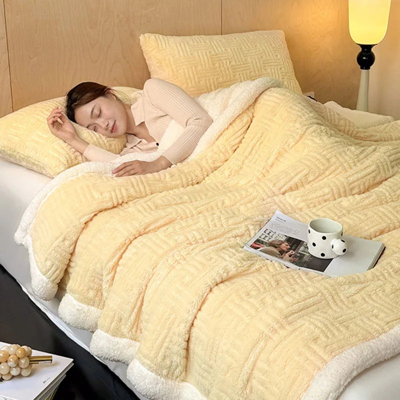 DecorBites™ Jacquard Lamb Wool Double-Layer Blanket for Cozy Comfort & Style