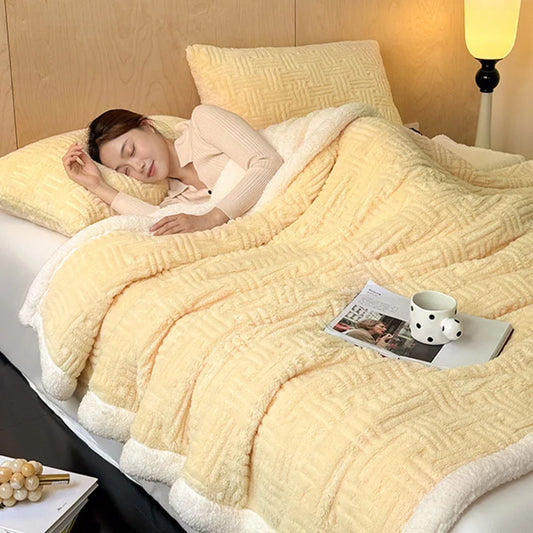 DecorBites™ Jacquard Lamb Wool Double-Layer Blanket for Cozy Comfort & Style