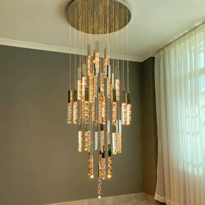 DecorBites™ Crystal LED Chandelier: Modern Luxury Staircase & Living Room Hanging Lamp