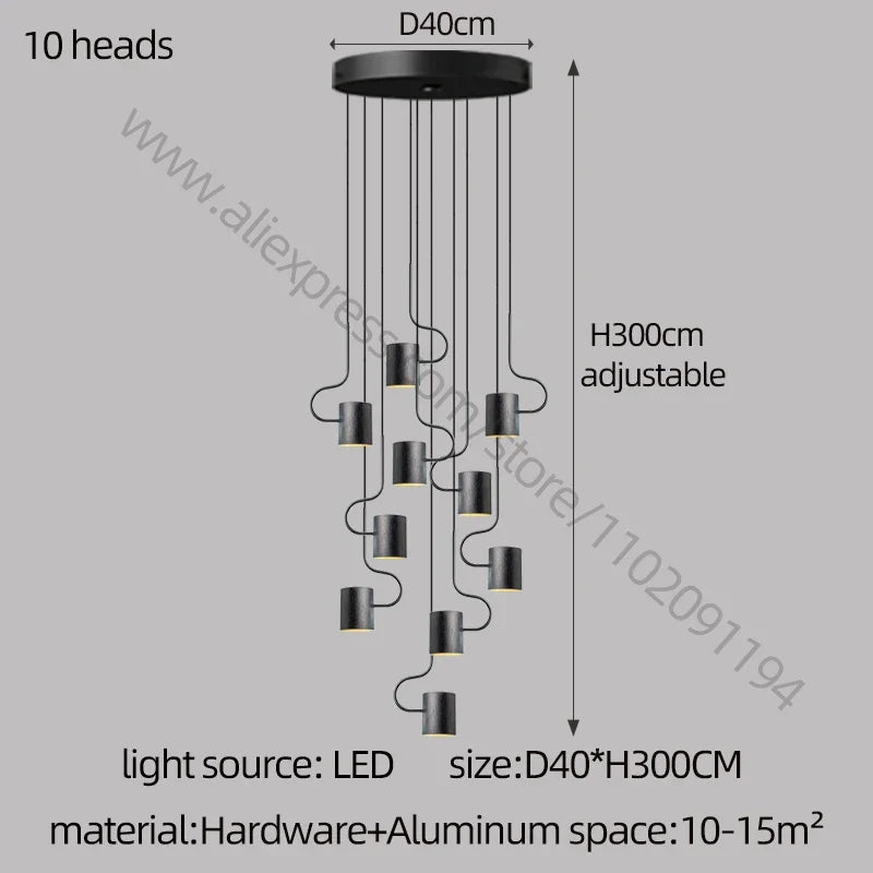 DecorBites™ LED Staircase Chandelier: Adjustable Modern Living Room Lighting for Villa Decoration