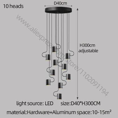 DecorBites™ LED Staircase Chandelier: Adjustable Modern Living Room Lighting for Villa Decoration