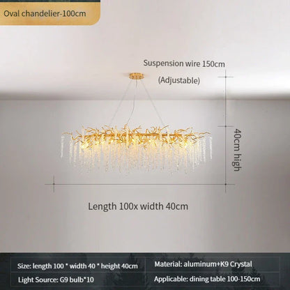 DecorBites™ Gold Crystal Chandelier: Modern Luxury Hanging Branches, for Dining Kitchen Living Bedroom