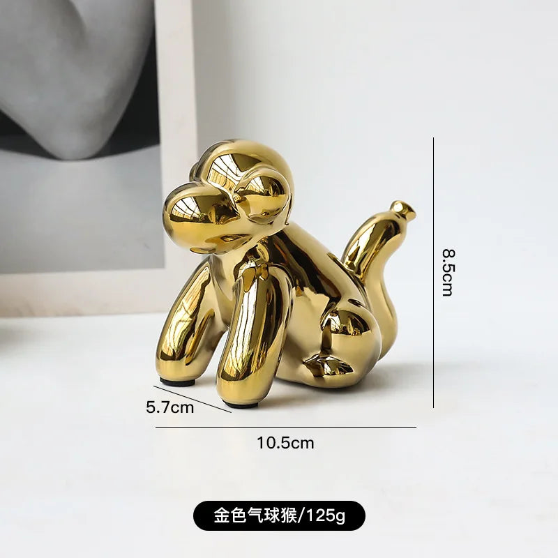 DecorBites™ Golden Monkey Dog Rabbit Ceramic Balloon Animals Desk Ornament