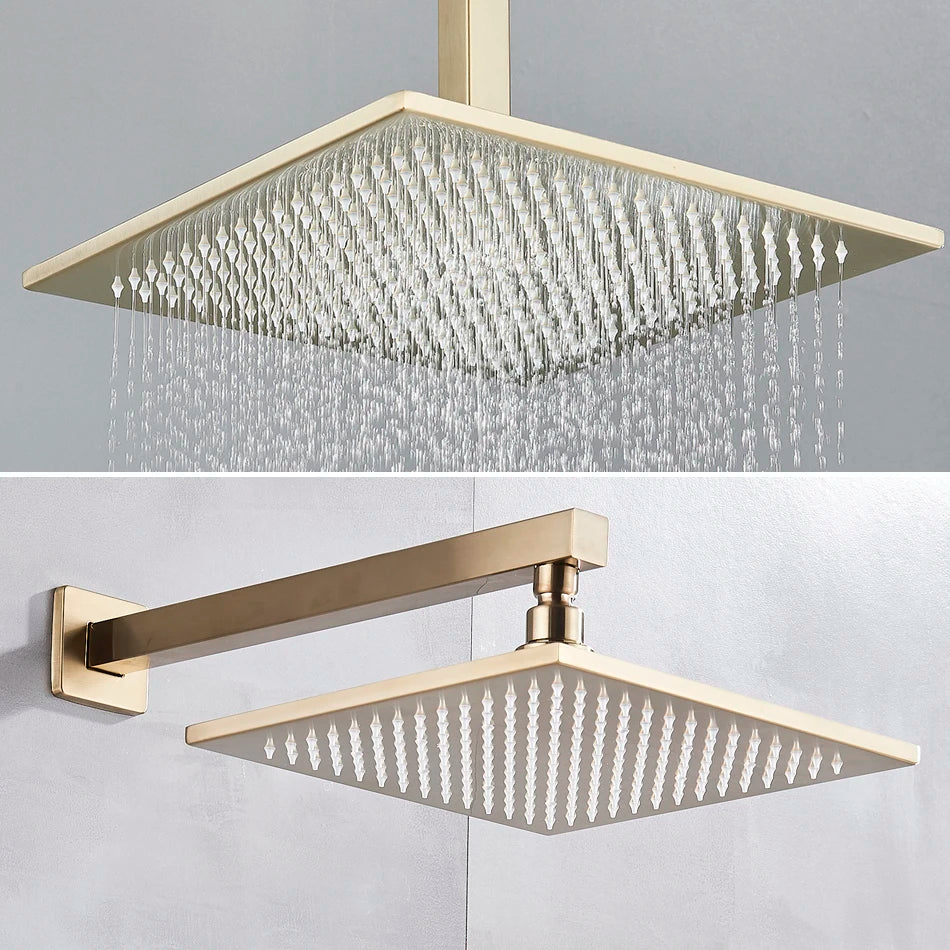 DecorBites™ Gold Thermostatic Rainfall Shower Faucet Mixer Set for Bathroom with Ceiling Wall Mount