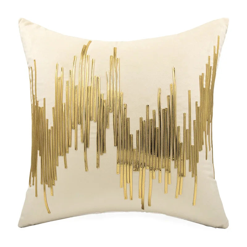 DecorBites™ Luxe Metallic Stripes Velvet Cushion Cover: Midcentury Modern Throw Pillow Case
