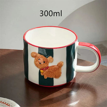 DecorBites™ Kawaii Animal Ceramic Drinkware Set: Coffee Cup, Dessert Plate, Cute Dog Mug
