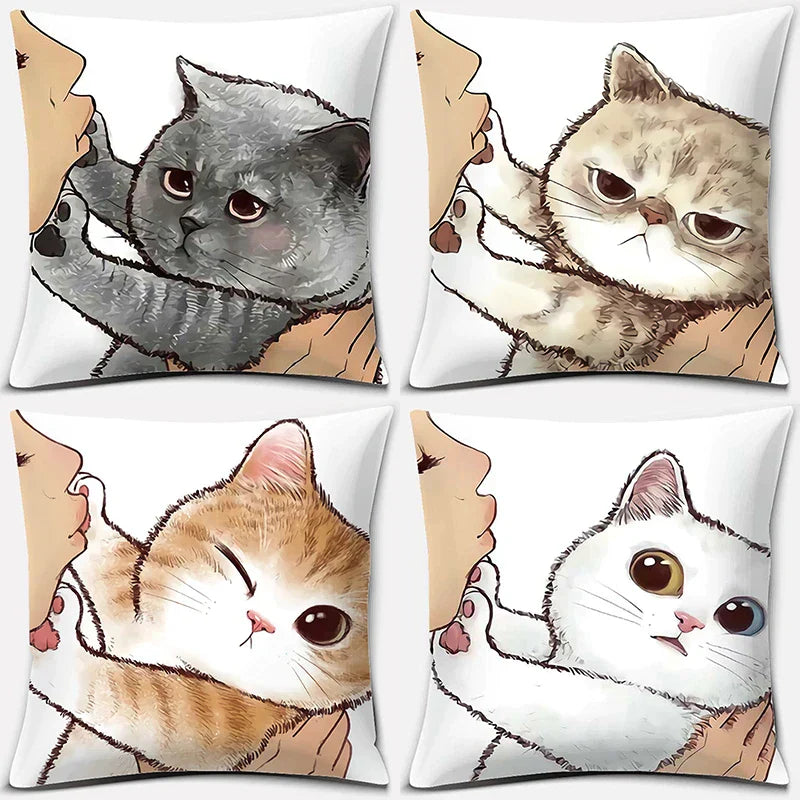 DecorBites™ Cute Cat Kiss Love Cartoon Pillowcase for Home Decor