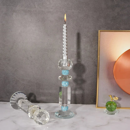 حامل شموع زجاجي كريستالي من DecorBites™‎ باللون الأزرق الماسي